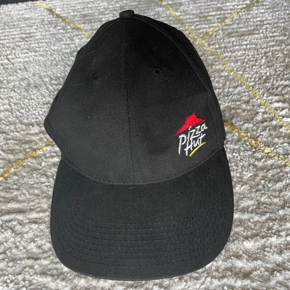 Pizza Hut Employee Hat Ball Cap Black Adjustable Cheese, Tomato, Pepper Embroid